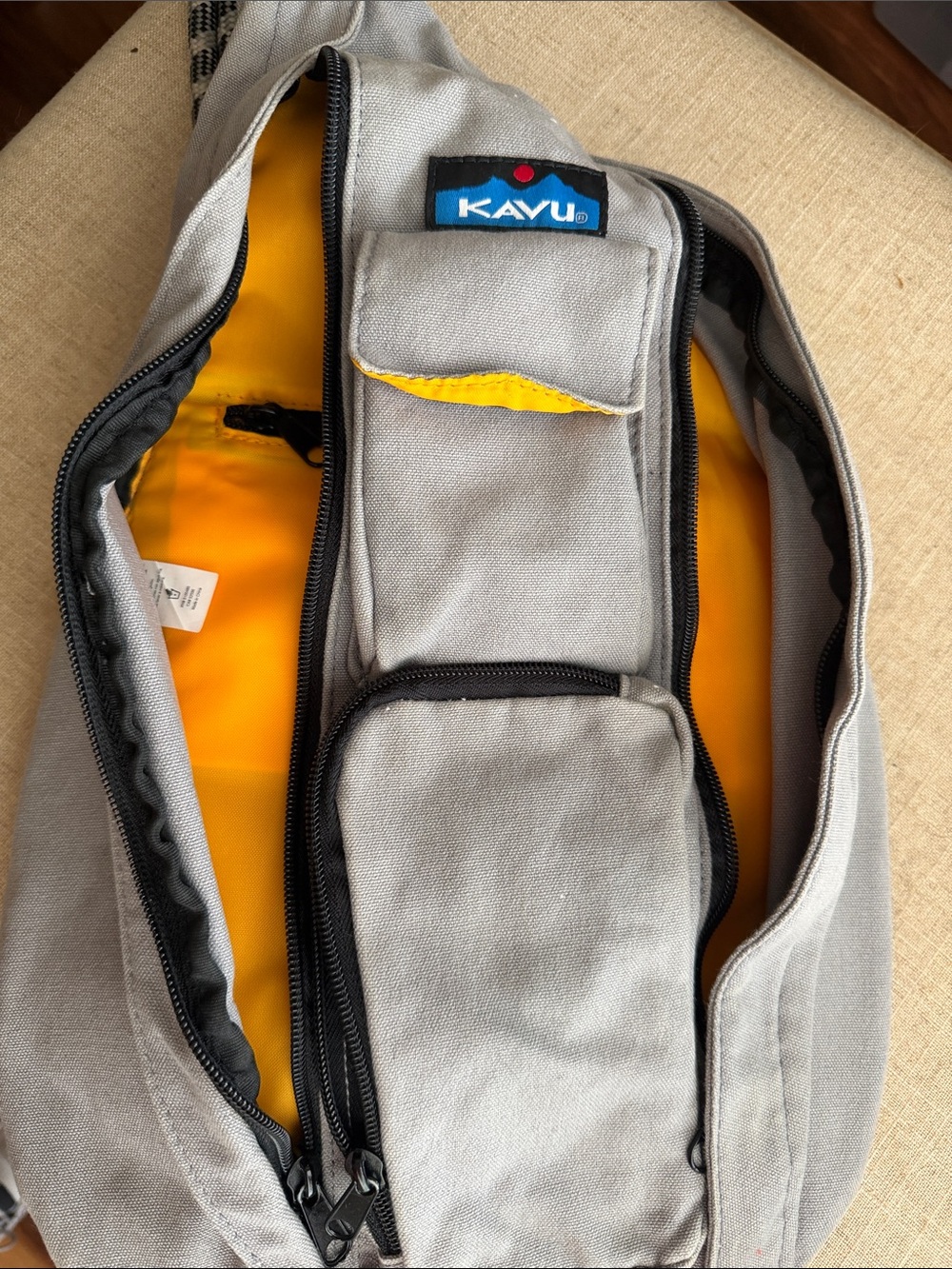 Kavu Gray Crossbody Sling Bag with Yellow Interior